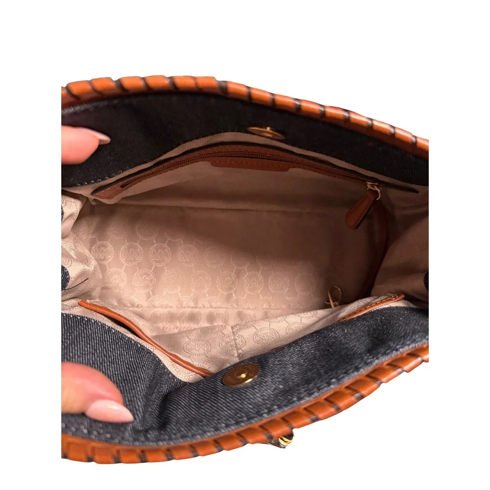 Michael Kors Hamilton Whipstitch Denim Leather Satchel Shoulder Bag Purse